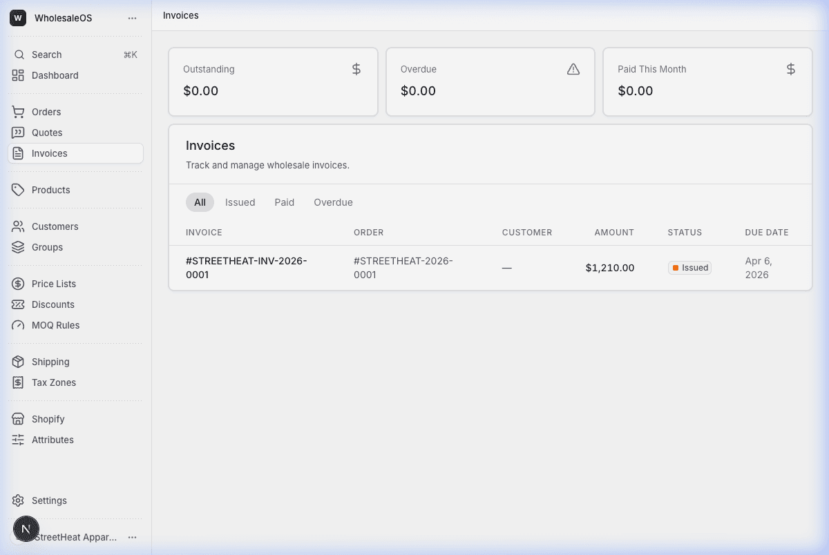 Invoice Tracking — WholesaleOS