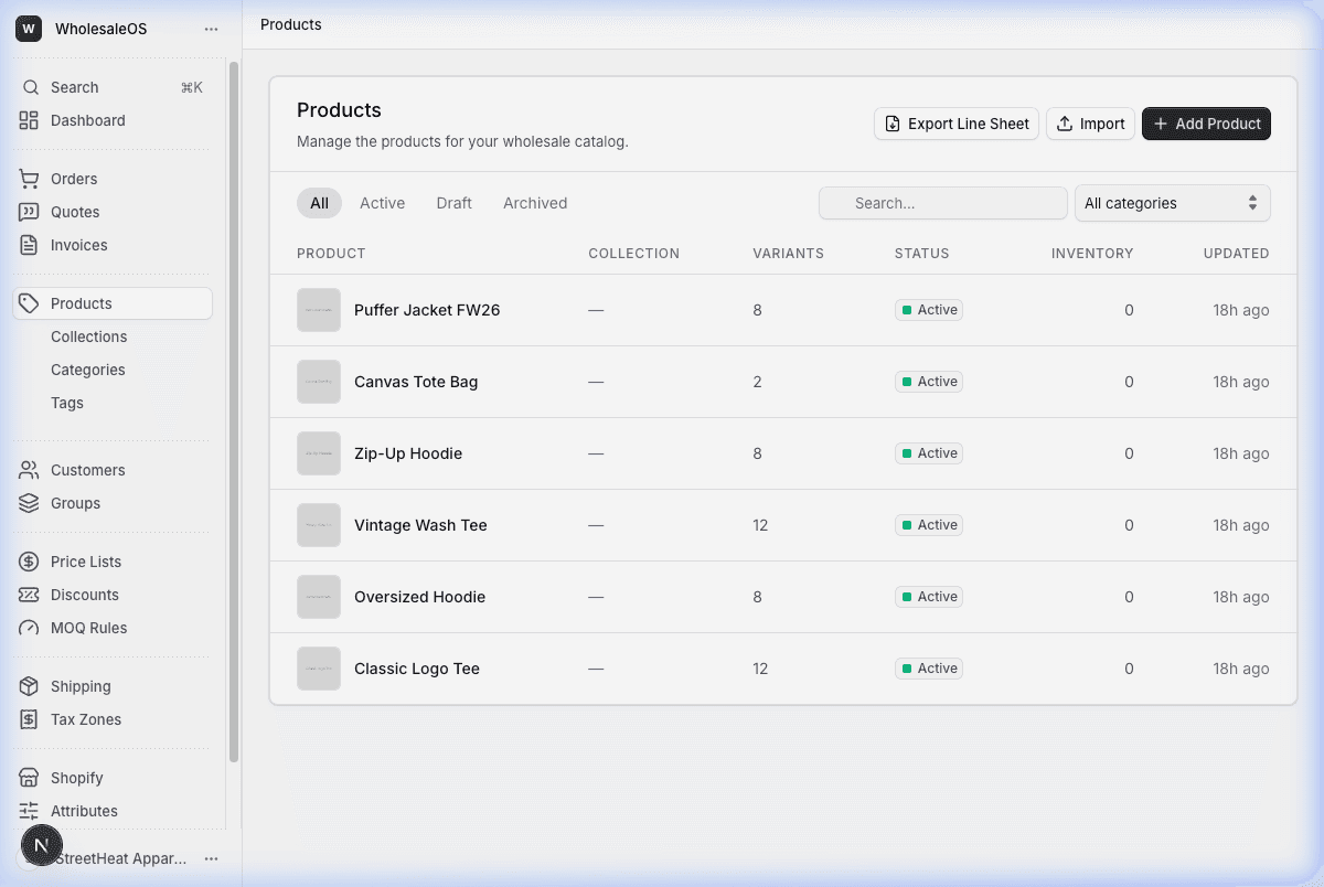 Product Catalog — WholesaleOS
